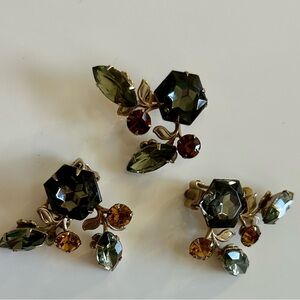 MINT Smokey Crystal and Amber earrings and brooch